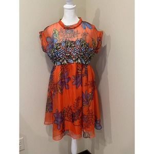 A Fuli dress Size L Orange Floral Aline Embordery Floral Detail Top